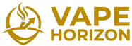 Vape Horizon logo with golden text and a stylized vaping figure exhaling vapor icon